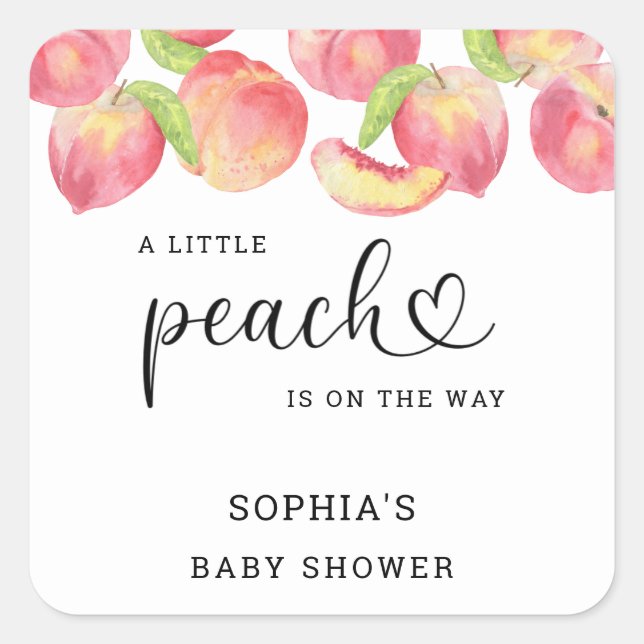 Watercolor Little peach is on the way baby shower  Square Sticker (Front)