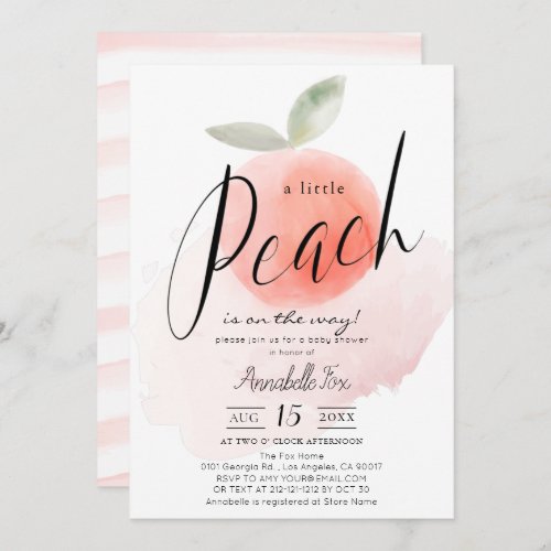 Watercolor Little Peach Pink Baby Shower Invitation