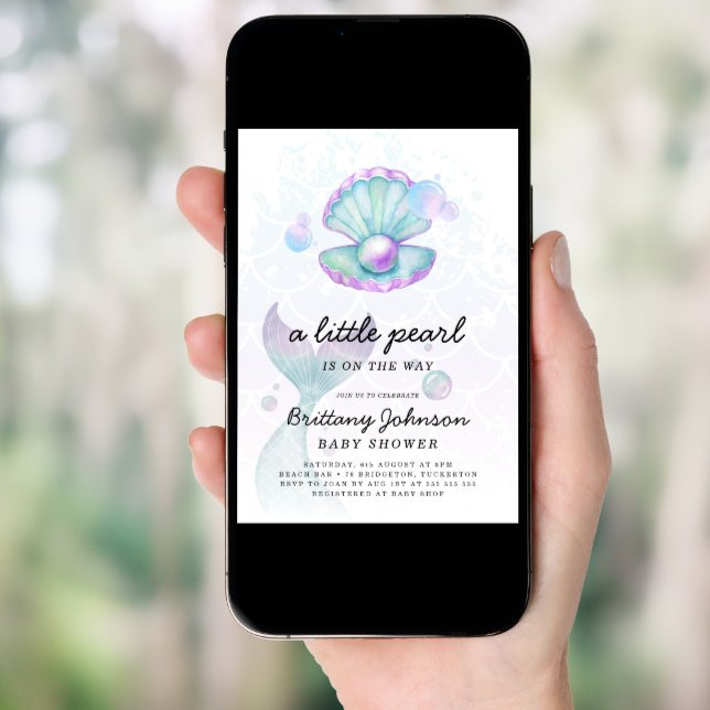 Watercolor Little Pearl Baby Shower Invitation (Front Digital)