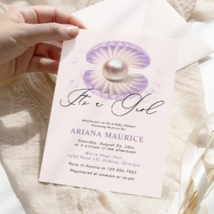Watercolor Little Pearl Its a Girl Baby Shower Invitation