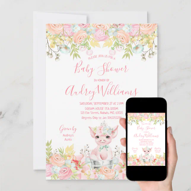 Watercolor Little Piggy Baby Shower Invitation | Zazzle