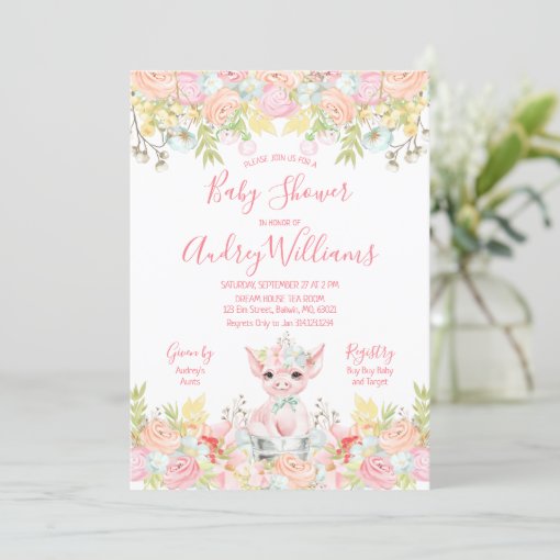 Watercolor Little Piggy Baby Shower Invitation | Zazzle