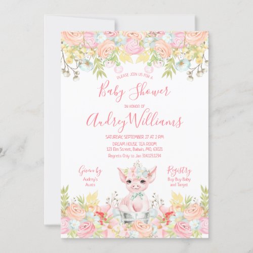 Watercolor Little Piggy Baby Shower Invitation