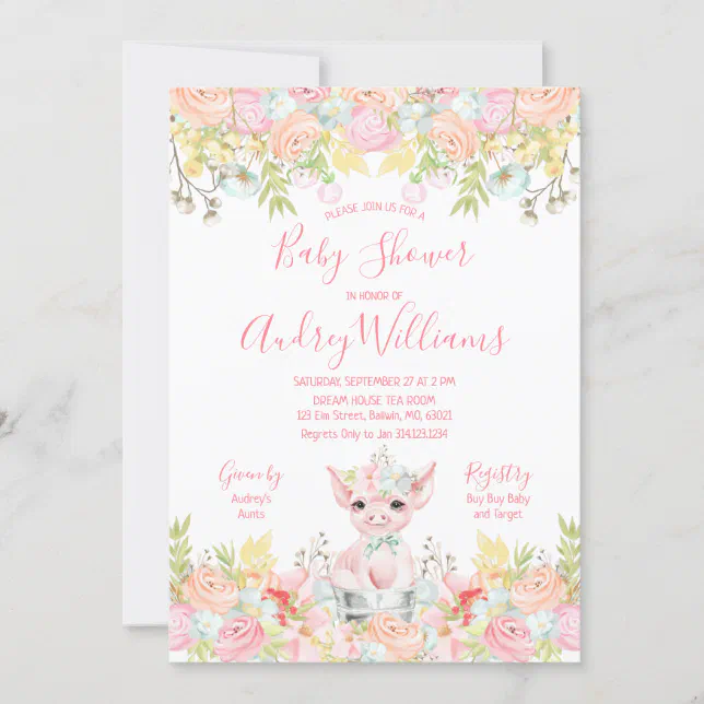 Watercolor Little Piggy Baby Shower Invitation | Zazzle