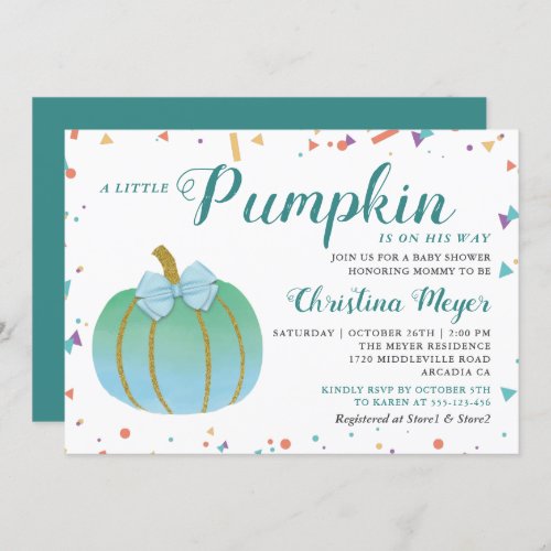 Watercolor Little Pumpkin Baby Shower Invitation