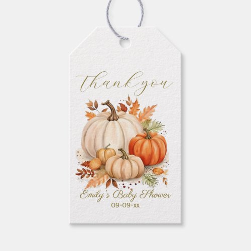 Watercolor Little Pumpkin Baby Shower Thank You Gift Tags