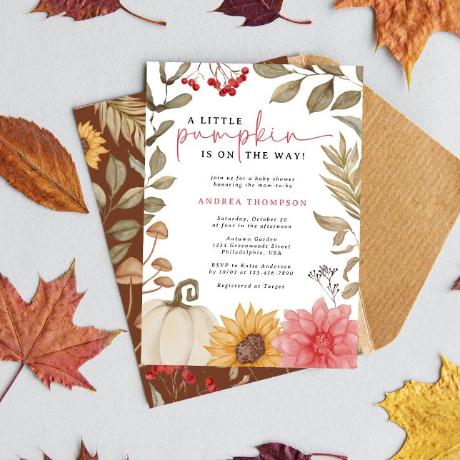Watercolor Little Pumpkin Fall Autumn Baby Shower Invitation (Creator Uploaded)