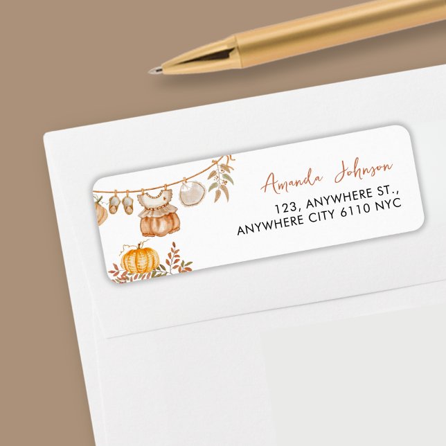 Watercolor Little Pumpkin Fall Autumn Baby Shower Label (Creator Uploaded)