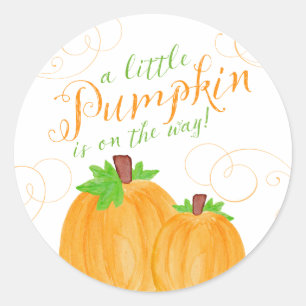 Watercolor Little Pumpkin Fall Baby Shower Classic Round Sticker