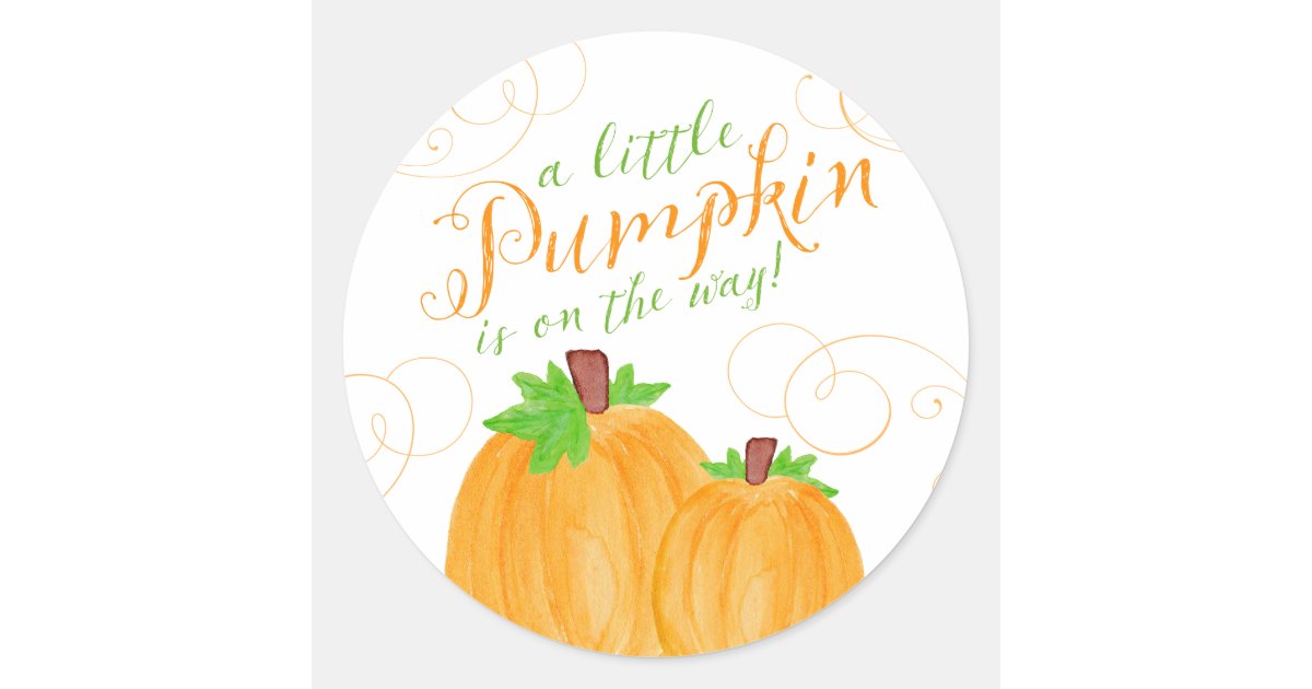 Watercolor Little Pumpkin Fall Baby Shower Classic Round Sticker | Zazzle