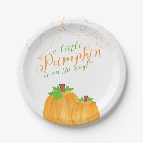 Watercolor Little Pumpkin Fall Baby Shower Paper Plates