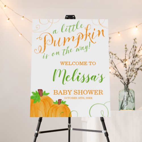 Watercolor Little Pumpkin Fall Baby Shower Welcome Foam Board