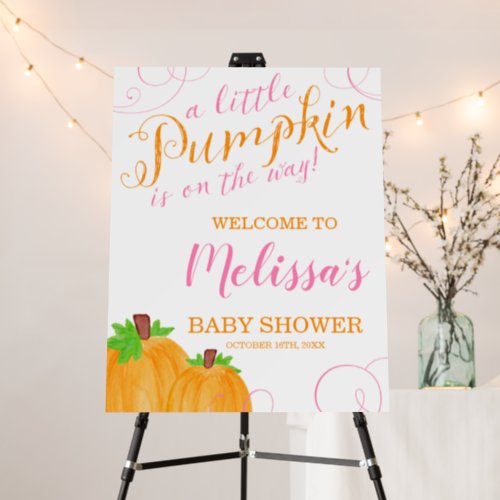Watercolor Little Pumpkin Fall Girl Baby Shower Foam Board