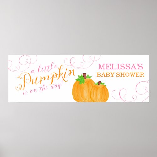 Watercolor Little Pumpkin Fall Girl Baby Shower Poster