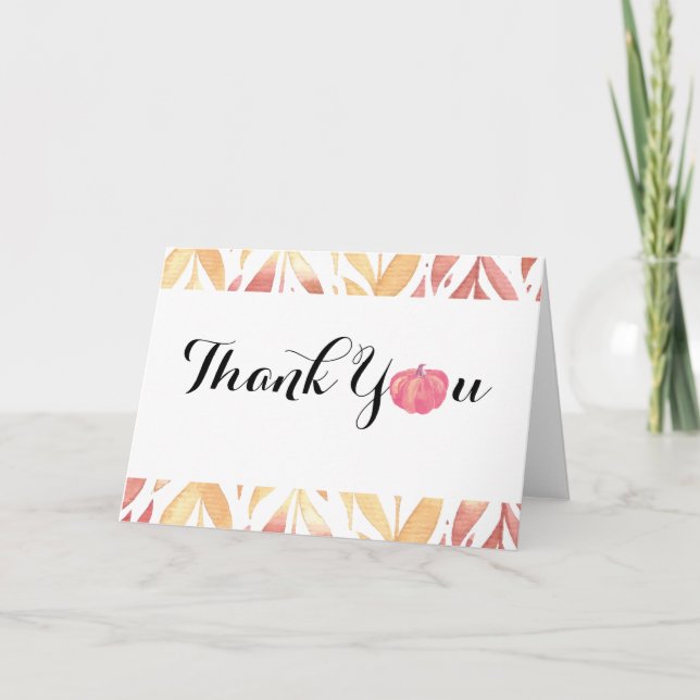 Watercolor Little Pumpkin Folded Thank You Card (Front)