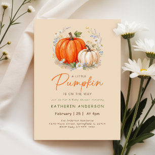 Watercolor Little Pumpkin on the Way Baby Shower Invitation