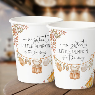 Watercolor Little Pumpkin on the Way Baby Shower Paper Cups