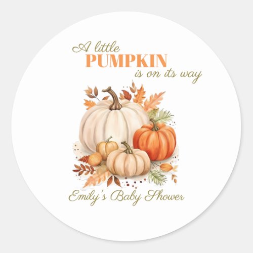 Watercolor Little Pumpkin Orange Baby Shower  Classic Round Sticker
