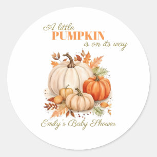 Watercolor Little Pumpkin Orange Baby Shower Classic Round Sticker