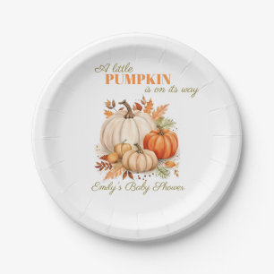 Watercolor Little Pumpkin Orange Baby Shower Paper Plates