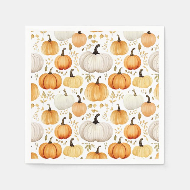 Watercolor Little Pumpkin Patterned Napkins (Front)