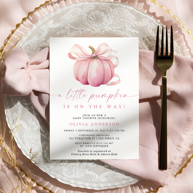 Watercolor Little Pumpkin Pink Girl Baby Shower Invitation (Creator Uploaded)