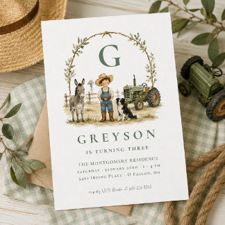 Watercolor Little Rancher Farm Birthday Invitation