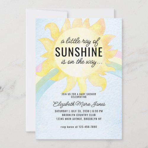 Watercolor Little Ray of Sunshine Sky Baby Shower Invitation