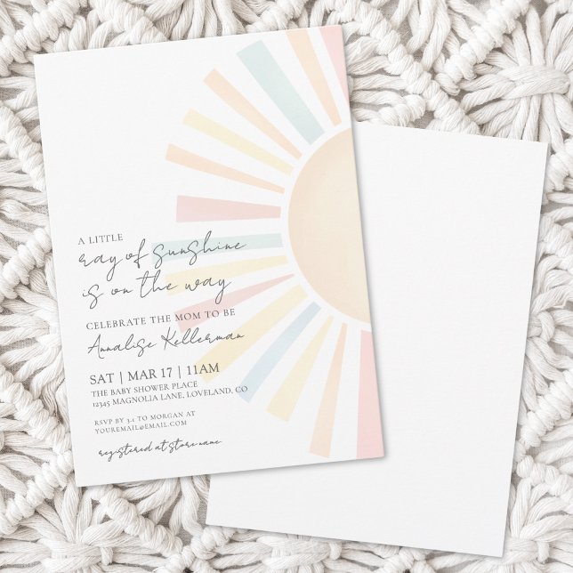Watercolor Little Ray Of Sunshine Sun Baby Shower Invitation (Watercolor Little Ray Of Sunshine Sun Baby Shower Invitation)