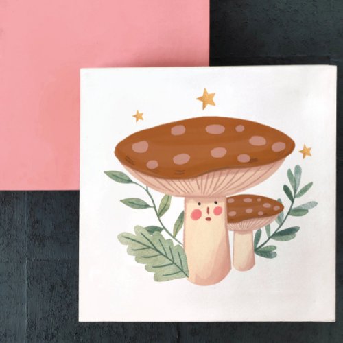 Watercolor Little Red Mushroom Cute Faux Canvas Print