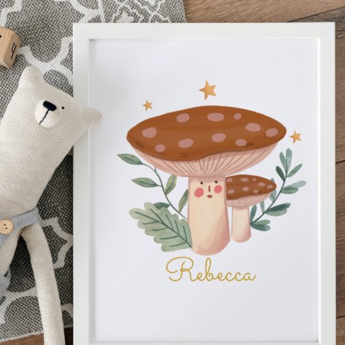 Watercolor Little Red Mushroom Cute   Poster