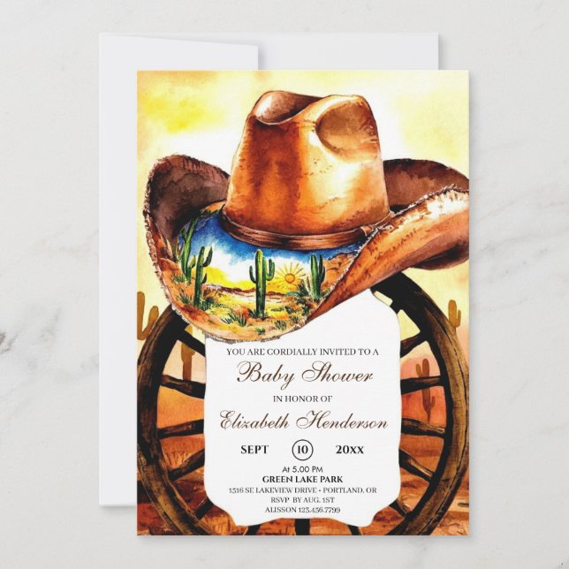 Watercolor Little Rodeo Cowboy Baby Shower Invitation (Front)