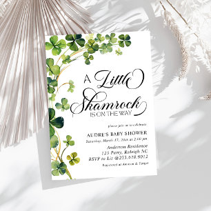 Watercolor Little Shamrock Script Baby Shower Invitation
