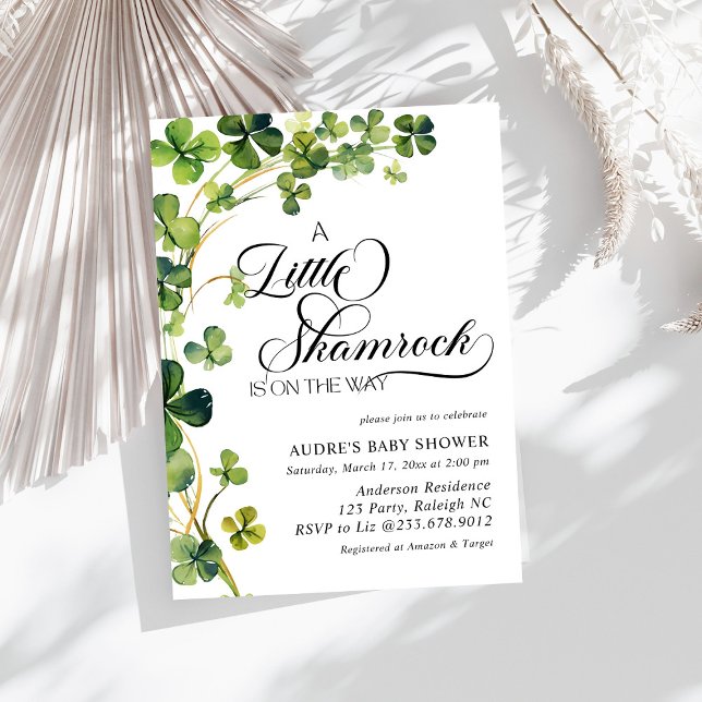 Watercolor Little Shamrock Script  Baby Shower Invitation (Creator Uploaded)