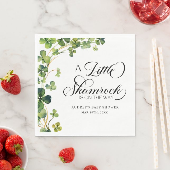 Watercolor Little Shamrock Script Baby Shower Napkins (Insitu)