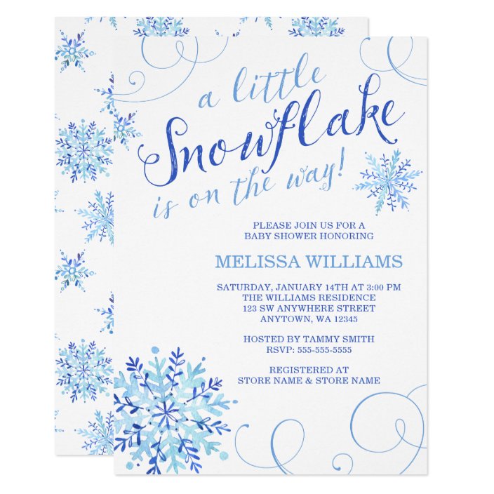 Watercolor Little Snowflake Boy Winter Baby Shower Invitation