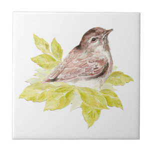 Watercolor Little Sparrow Bird Wildlife Art Ceramic Tile