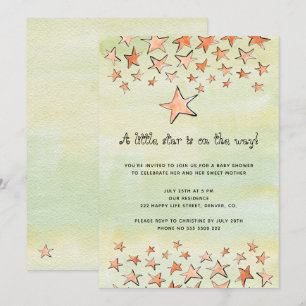 Watercolor little star on the way baby shower invitation