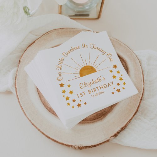 Watercolor Little Sunshine 1st Birthday  Napkins