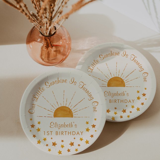 Watercolor Little Sunshine 1st Birthday  Paper Pla Paper Plates (Creator Uploaded)