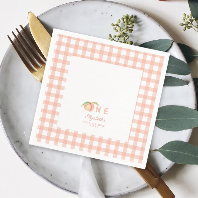 Watercolor Little Sweet Peach is One 1st Birthday Napkins (Creator Uploaded)