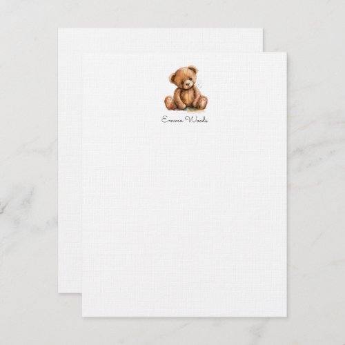 Watercolor Little Teddy Bear Personalized Note Card