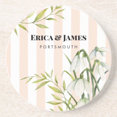 Watercolor Little White Snow Drops and Laurel Coaster