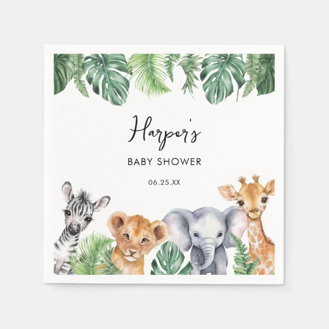 Watercolor Little Wild One Safari Baby Shower Napkins (Front)