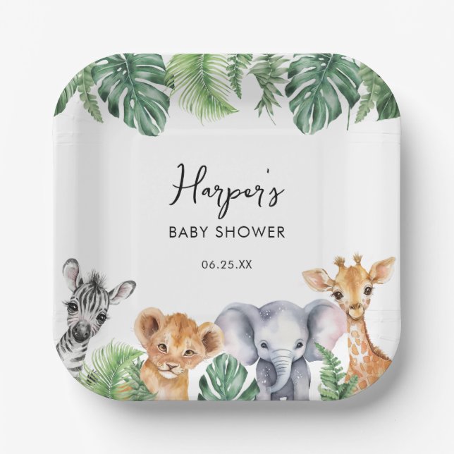 Watercolor Little Wild One Safari Baby Shower Paper Plates (Front)