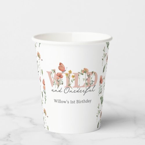 Watercolor Little Wildflower 1st Birthday Favors Paper Cups