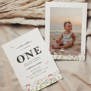 Watercolor Little Wildflower 1st Birthday Invitat Invitation