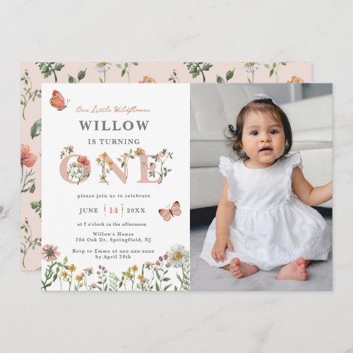 Watercolor Little Wildflower 1st Birthday  Invitation