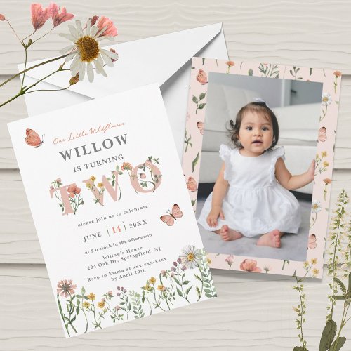 Watercolor Little Wildflower 2nd Birthday Invitation