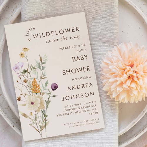 Watercolor Little Wildflower Botanical Baby Shower Invitation